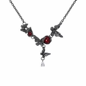 Gothic Butterfly Necklace – Dark Romantic Red Crystal Drop Pendant